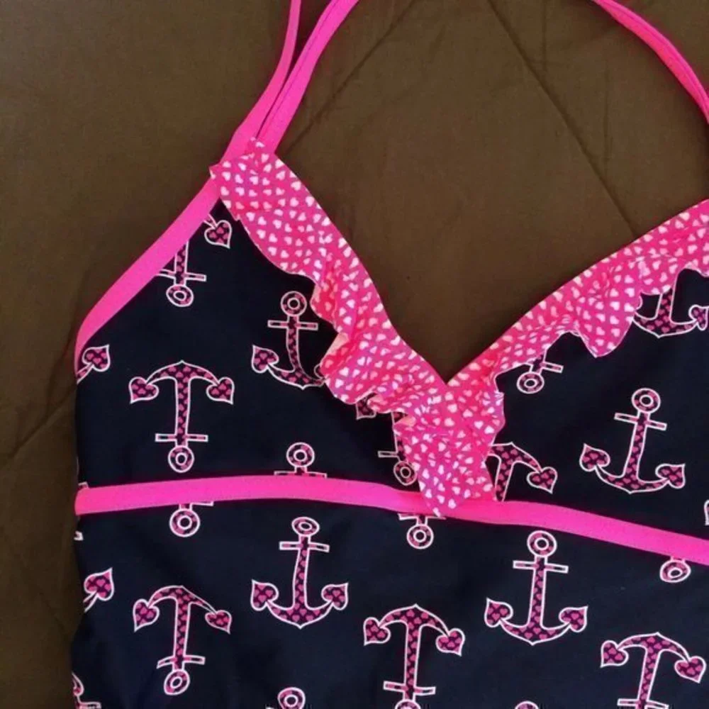 Xhilaration Bikini Top Size Large Childrens  Tankini 10/12 Pink Black Swim Suit